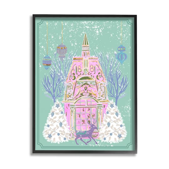 Stupell Industries Pastel Holiday Snowy Architecture Framed Giclee Art